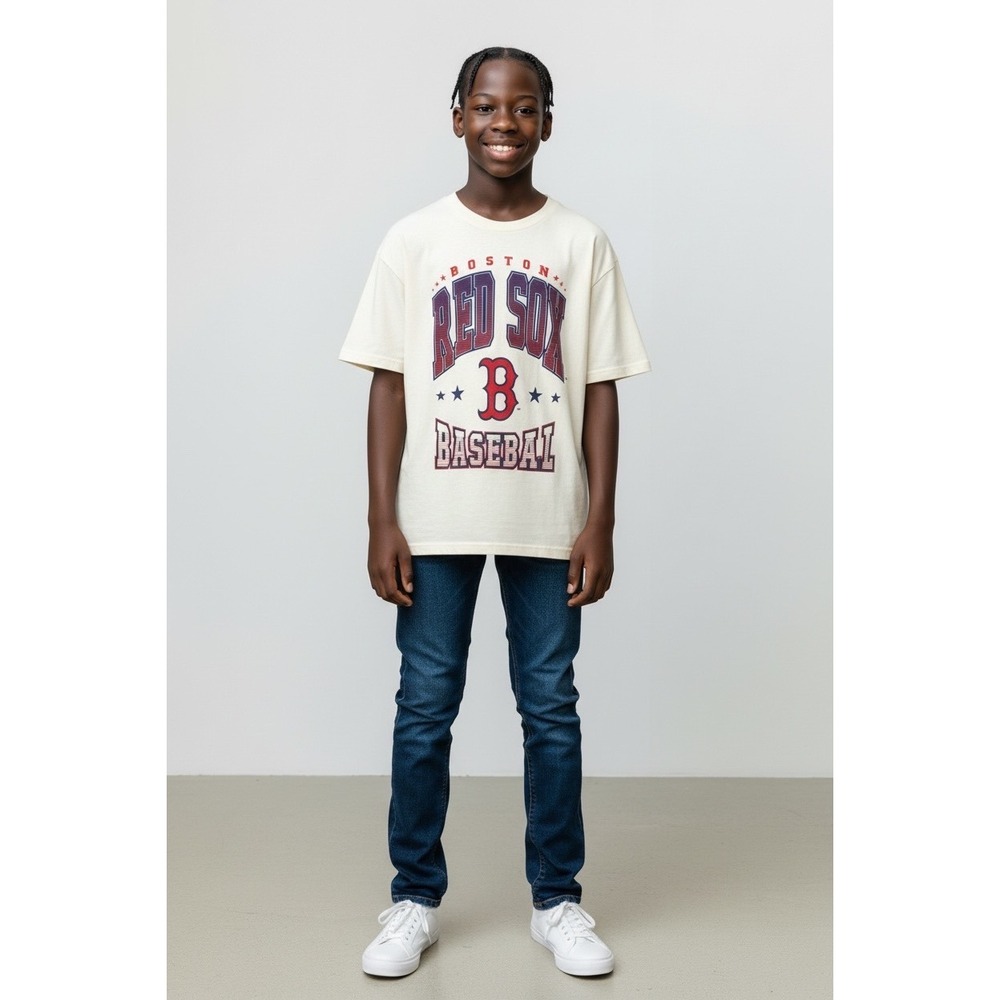 Kids Boston Red Sox Baseball TShirt Cream Size M 10-12 Official MLB‎ Merchandise